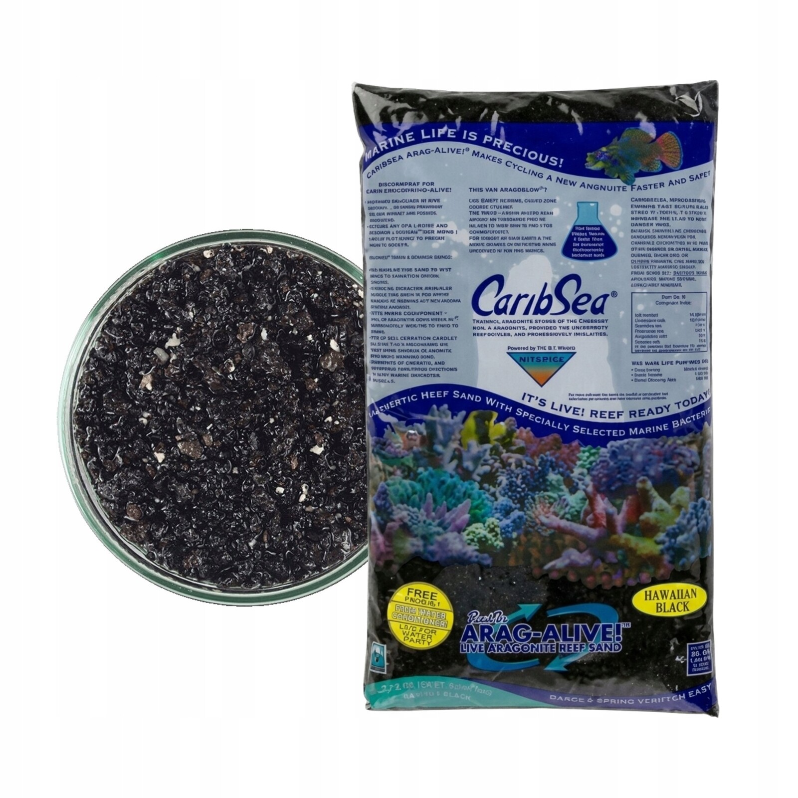 Písek CaribSea Arag-Alive Hawaiian Black 9,07 kg Černý živý písek