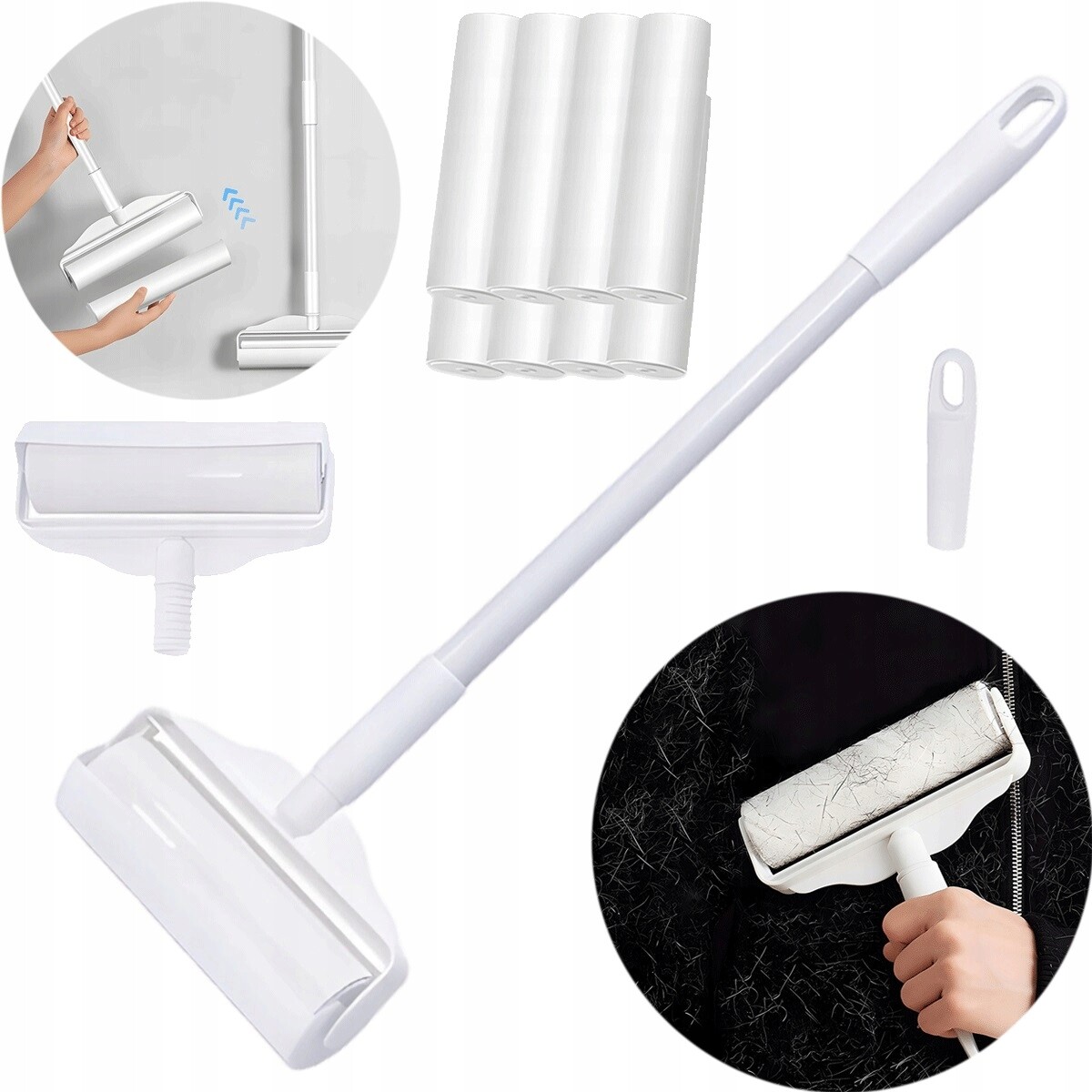 Váleček na srst 124 cm ergonomický se 3 trubkami pro nábytek a auto, bílý