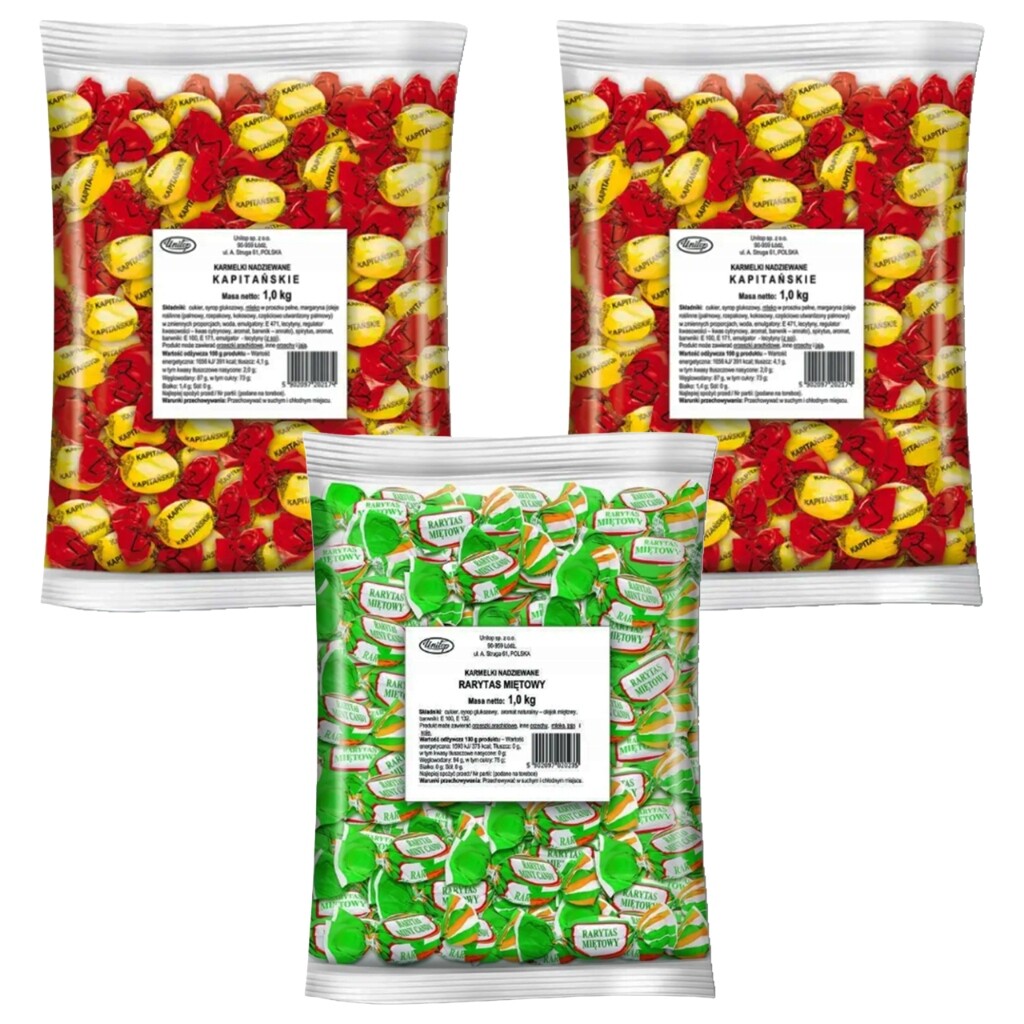 Sada bonbónů Unitop 2xKapitánská 1xRarytas mátový (3x1 kg) 3 kg