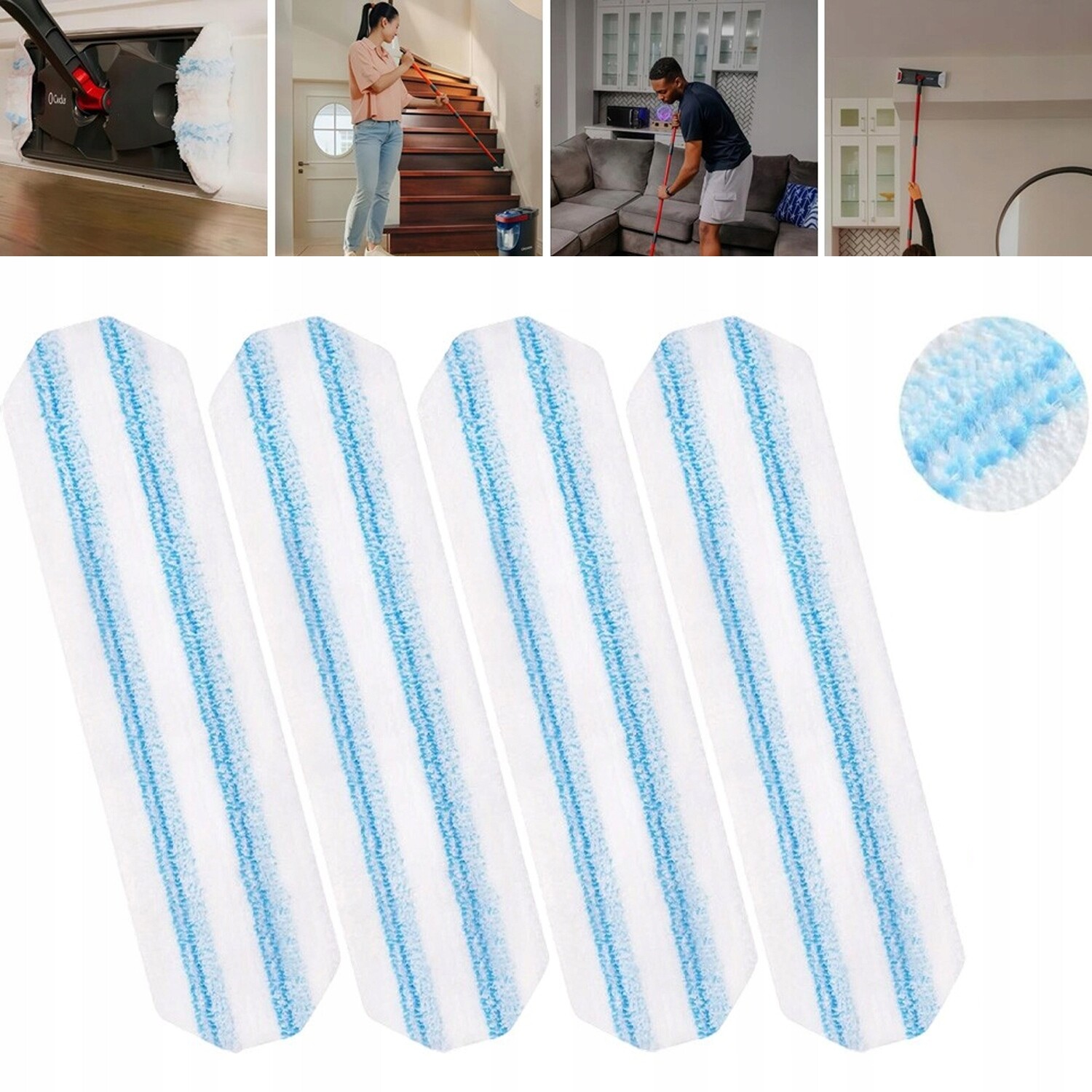 4 Mikrovláknové Utěrky Pro Plochý Mop, Snadná Výměna, Lze Prát