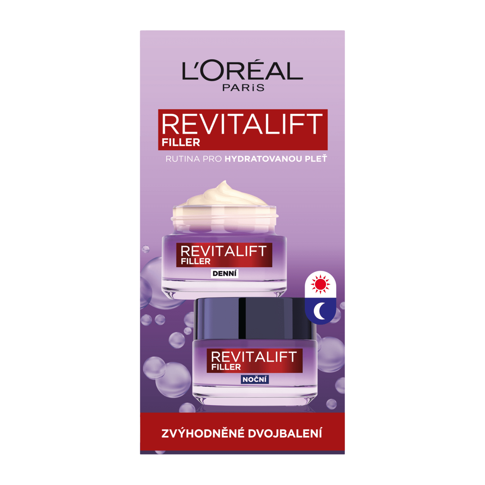 L'ORÉAL PARIS Revitalift Filler dvojbalení denní a noční krém, 2 x 50 ml
