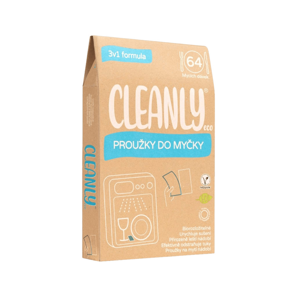 CLEANLY ECO Proužky do myčky - 3v1 formule 64 ks