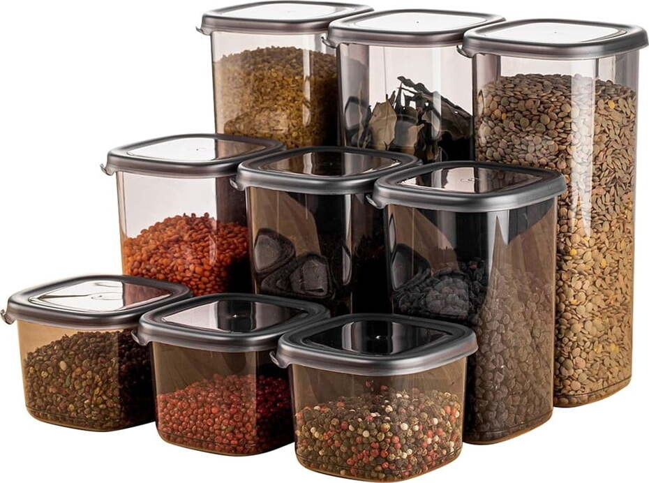 Plastové dózy v sadě 9 ks na potraviny Fresco – Hermia