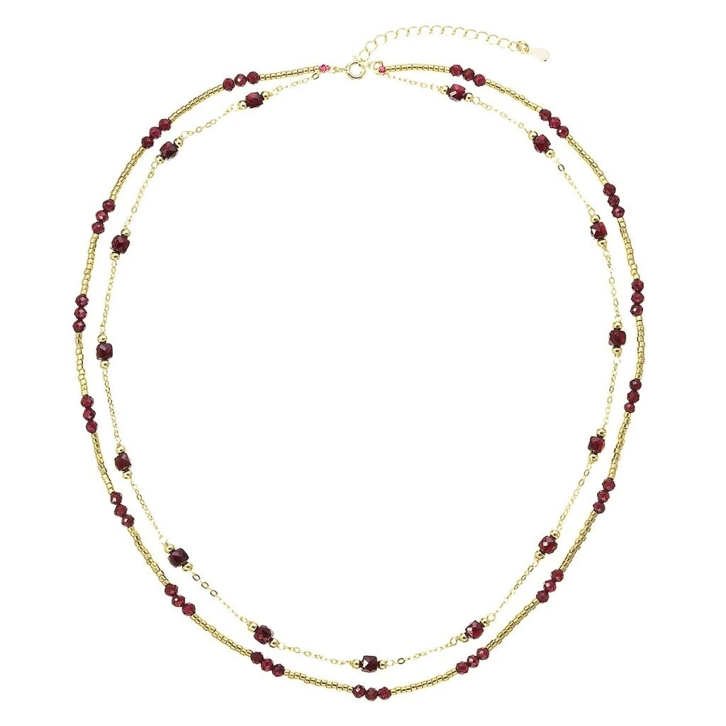 Evolution Group - Pavona Dvojitý pozlacený náhrdelník s granáty 12183.3