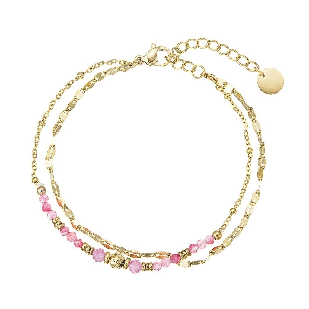 Evolution Group - Pavona Dvojitý pozlacený náramek s jahodovým křemenem 43070.3