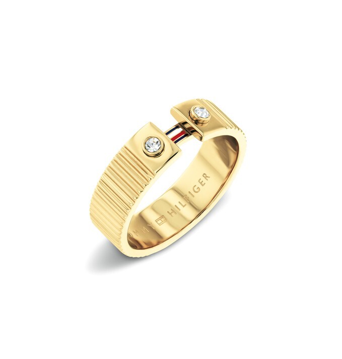 Tommy Hilfiger Pozlacený prsten s krystaly Stripes 2781052 54 mm