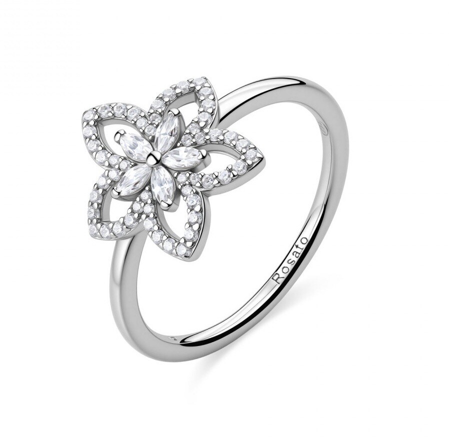 Rosato Dámský stříbrný prsten Květina se zirkony Gaia RZGA98 50 mm