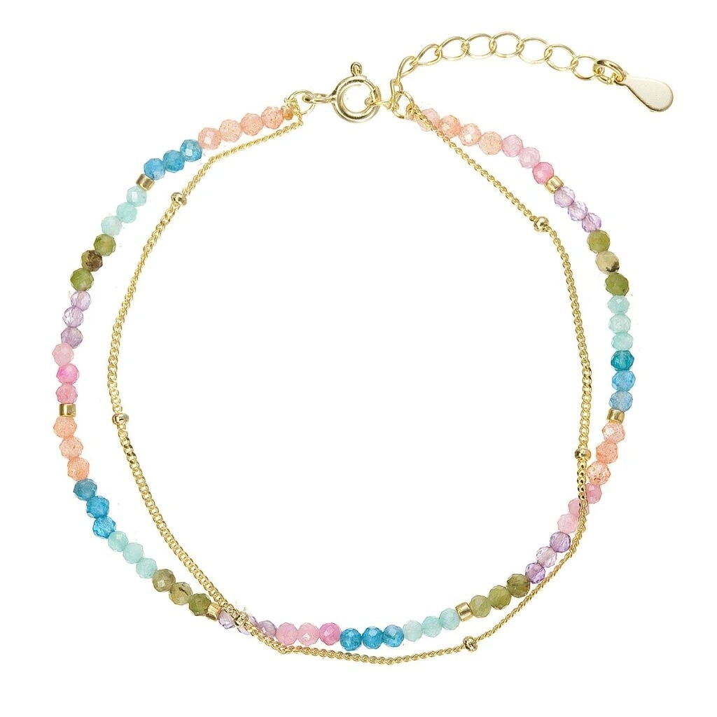 Evolution Group - Pavona Dvojitý pozlacený náramek s barevnými kameny 13114.3