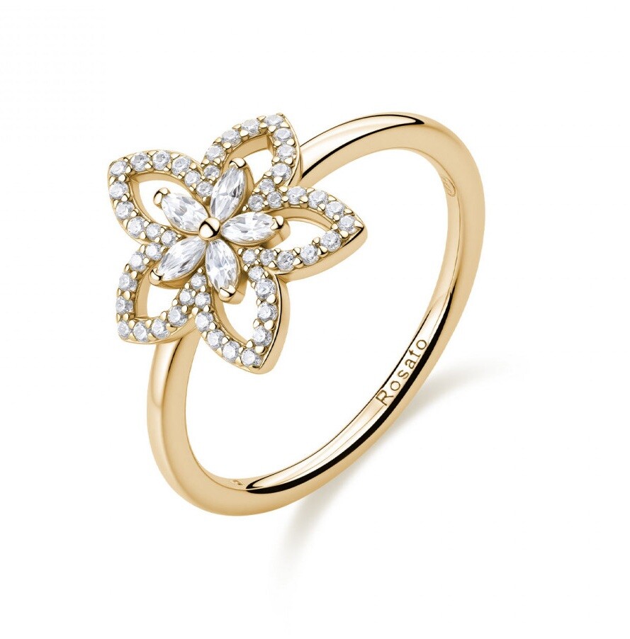 Rosato Dámský pozlacený prsten Květina se zirkony Gaia RZGA99 50 mm