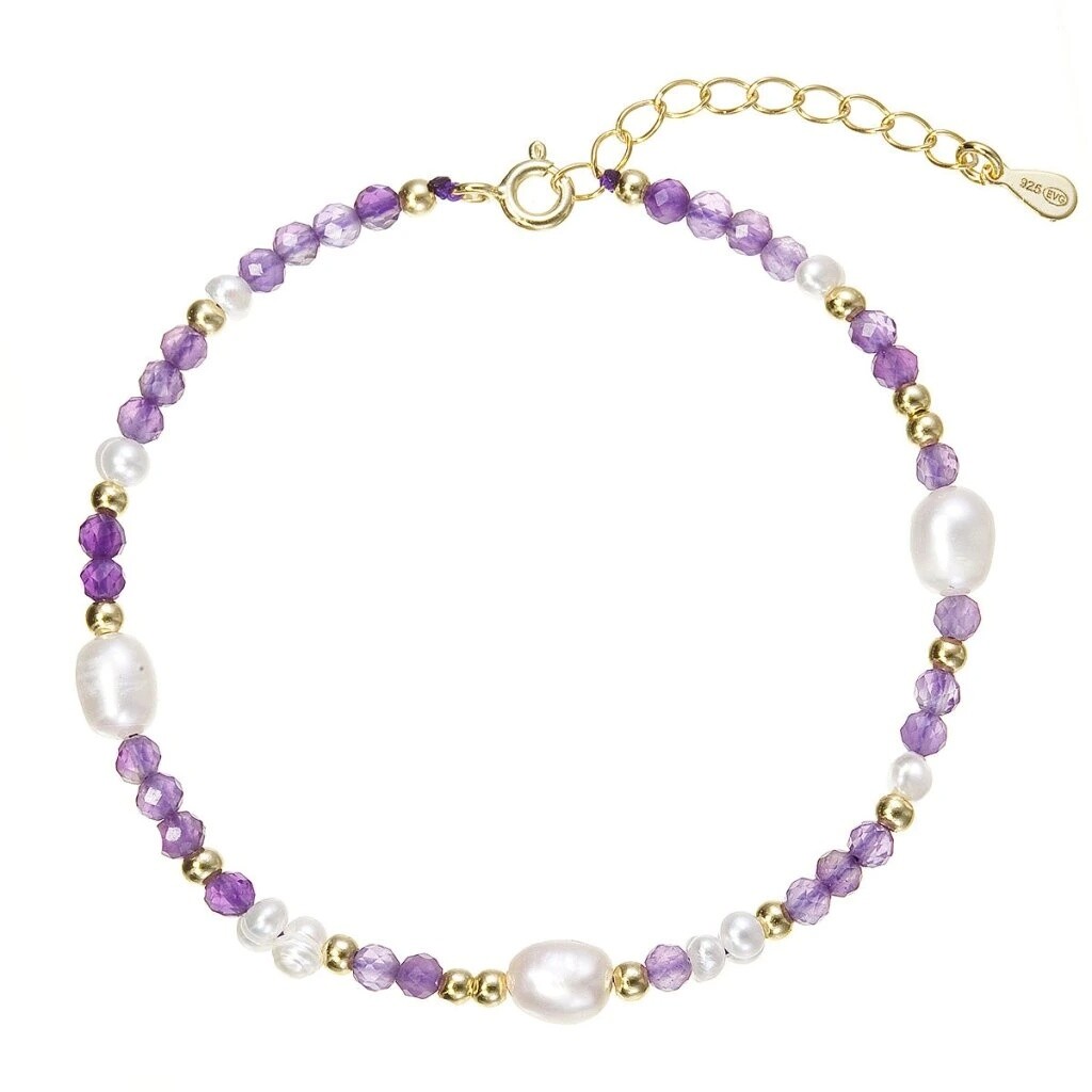 Evolution Group - Pavona Pozlacený náramek s perlami a ametysty 13113.3