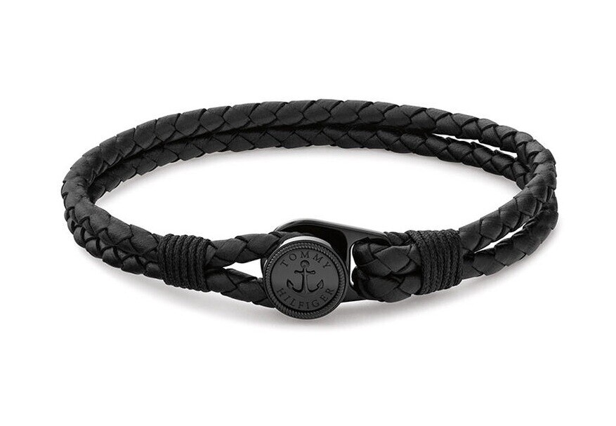 Tommy Hilfiger Černý kožený náramek Nautical 2790693 17,5 cm