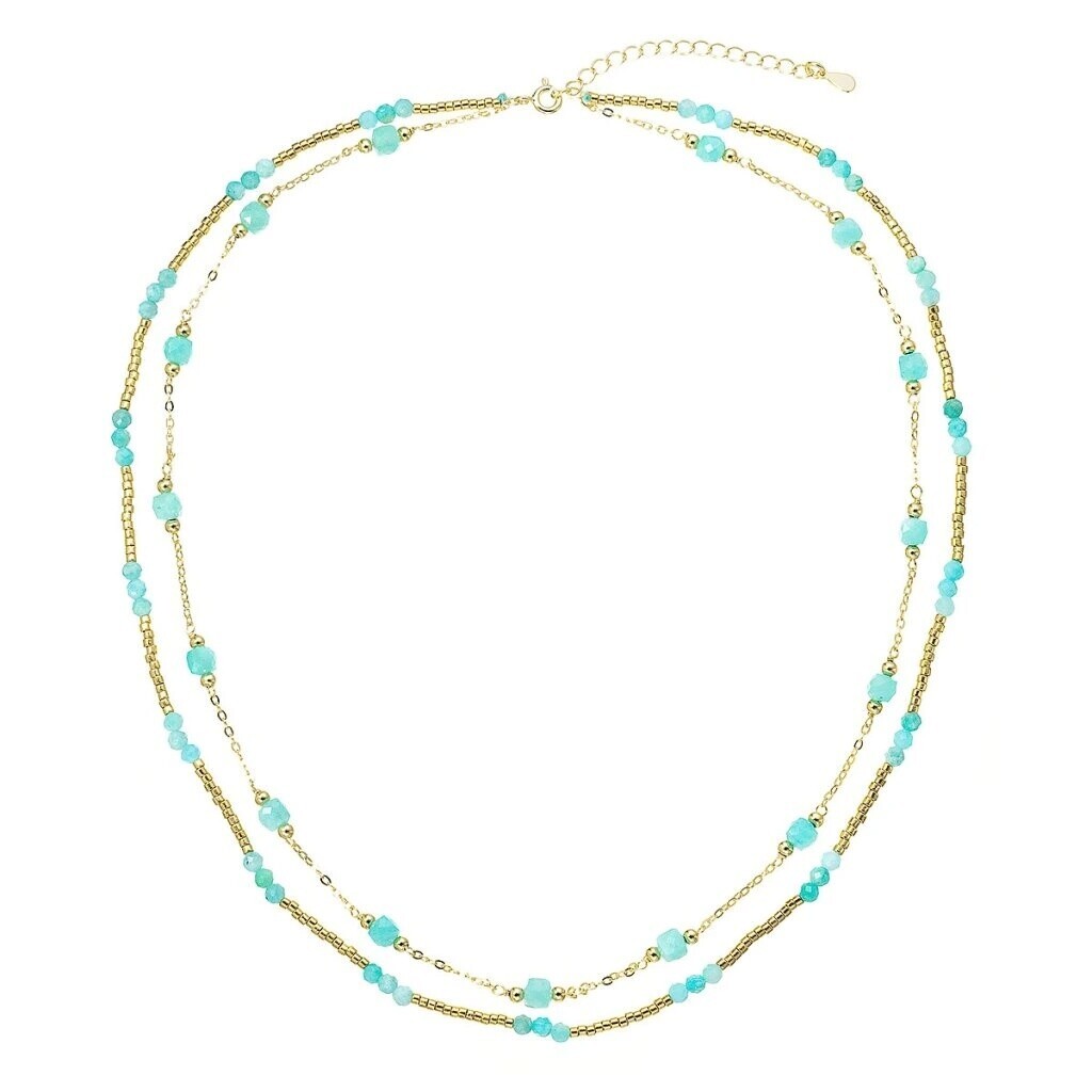 Evolution Group - Pavona Dvojitý pozlacený náhrdelník s amazonity 12183.3