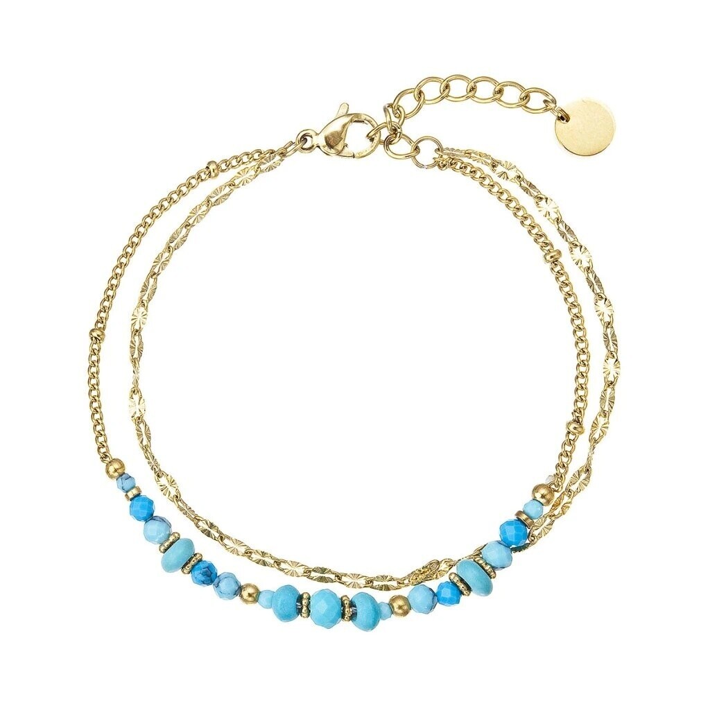 Evolution Group - Pavona Dvojitý pozlacený náramek s modrým tyrkysem 43103.3