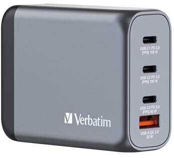 VERBATIM GNC-100 GaN nabíječka 100W - 3x USB-C PD 100/65W / 1x USB-A QC 3.0