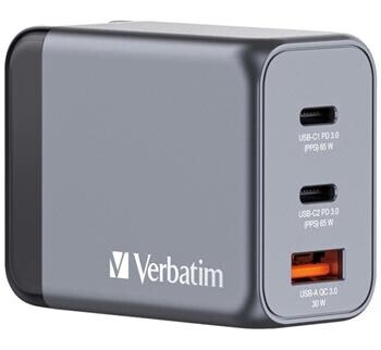 VERBATIM GNC-65 GaN nabíječka 65W - 2x USB-C PD 65W / 1x USB-A QC 3.0