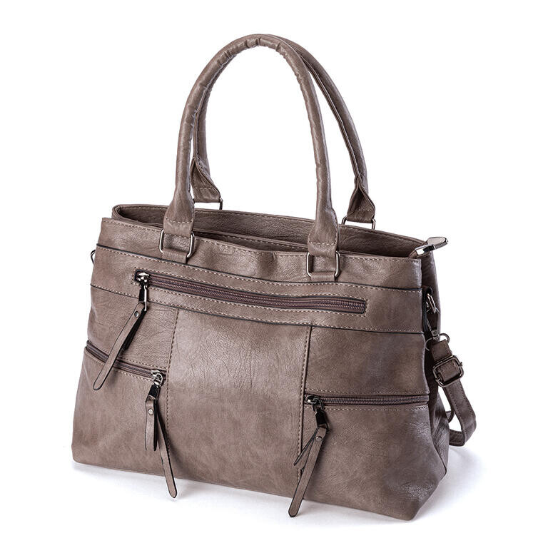 Dámská kabelka s uchem a popruhem žíhaná béžová