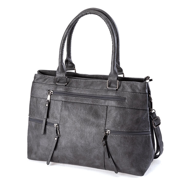 Dámská kabelka s uchem a popruhem žíhaná šedá