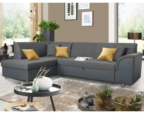 Rohová sedací souprava Bernett, antracitová ekokůže/šedá, levý roh
