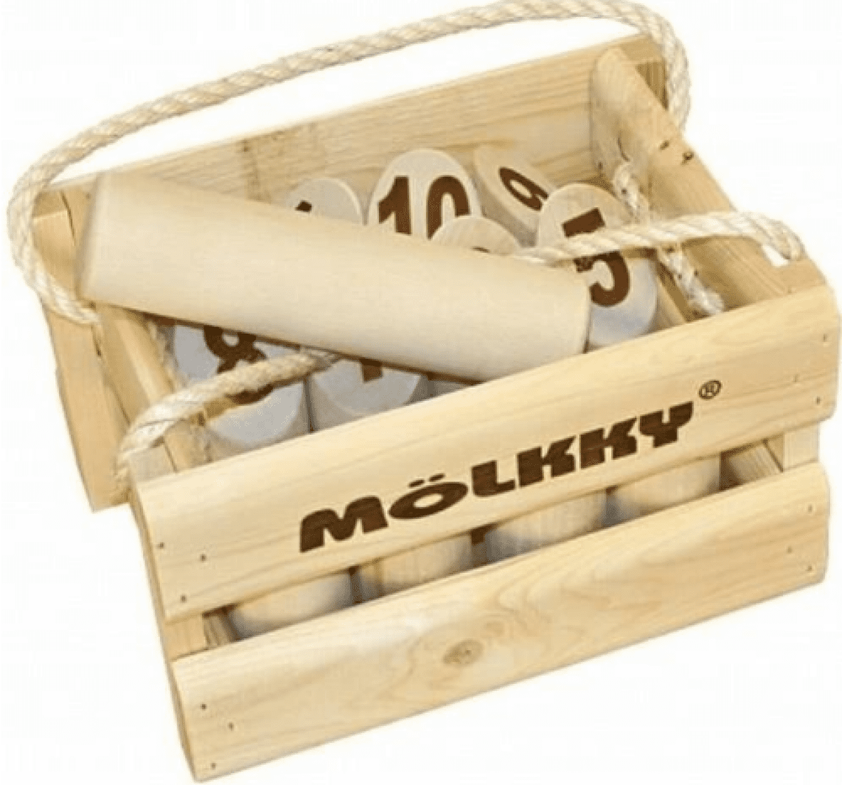 Dřevěná venkovní hra s kolíky v dřevěné bedýnce