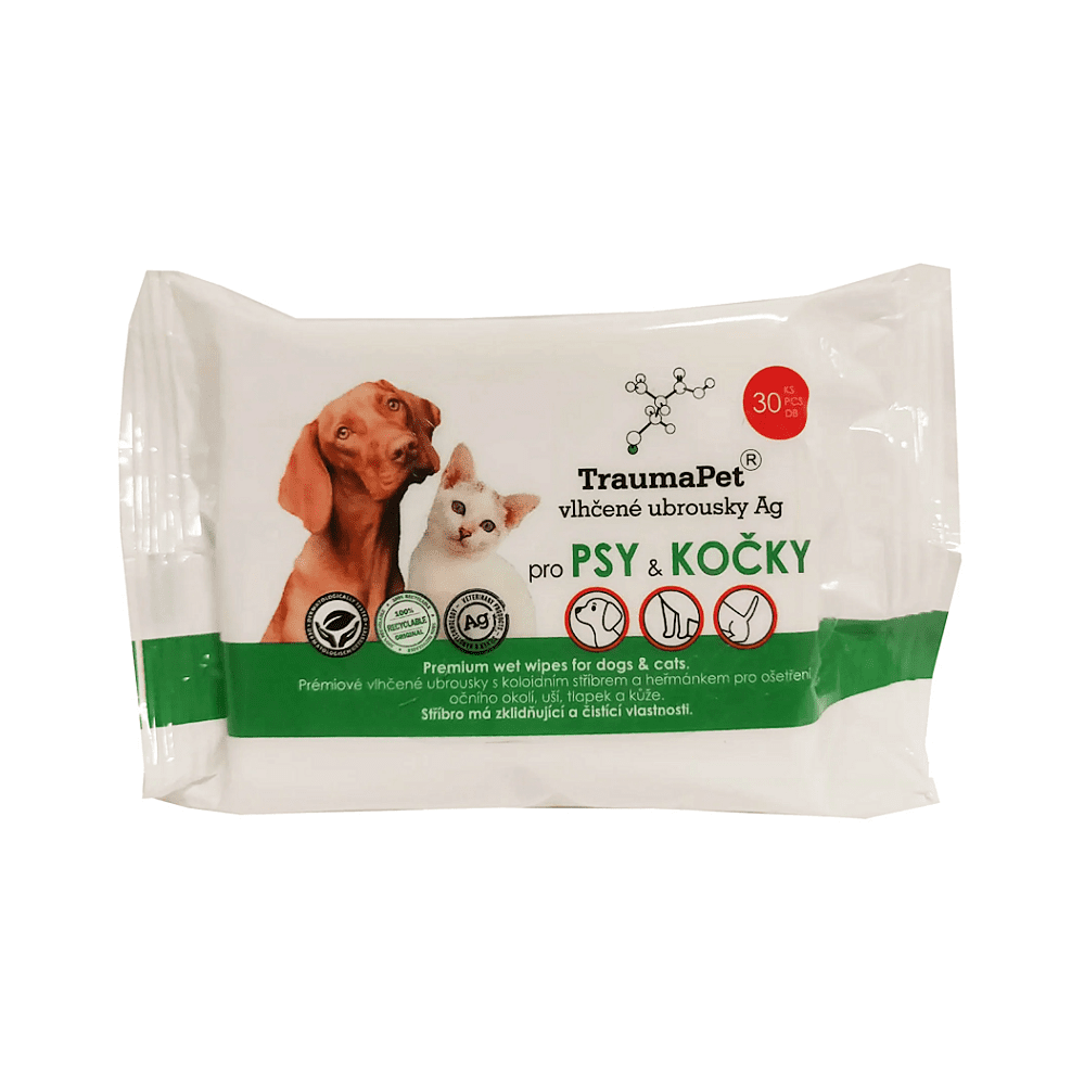 TRAUMAPET Vlhčené ubrousky s koloidním stříbrem pro psy a kočky 30 ks