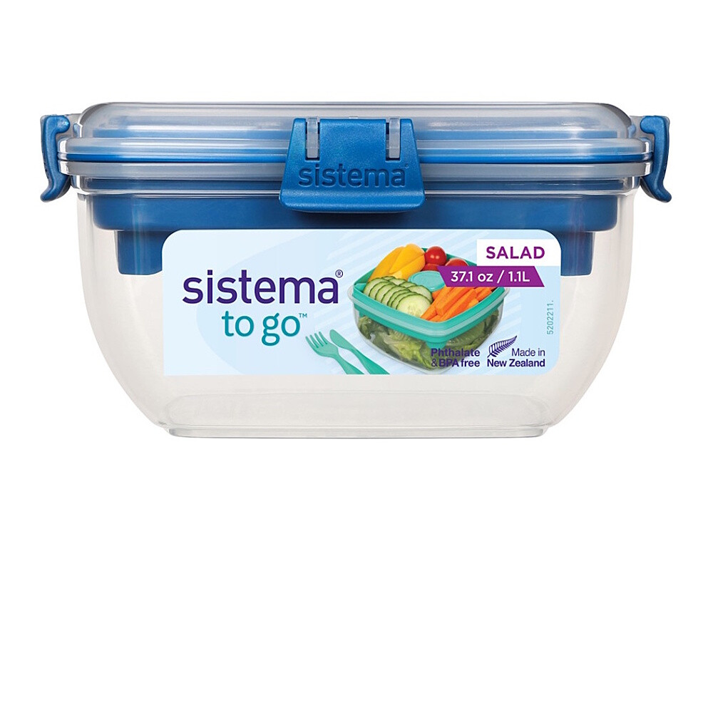 SISTEMA To go krabička s miskou na salát a příborem modrá 1,1 l