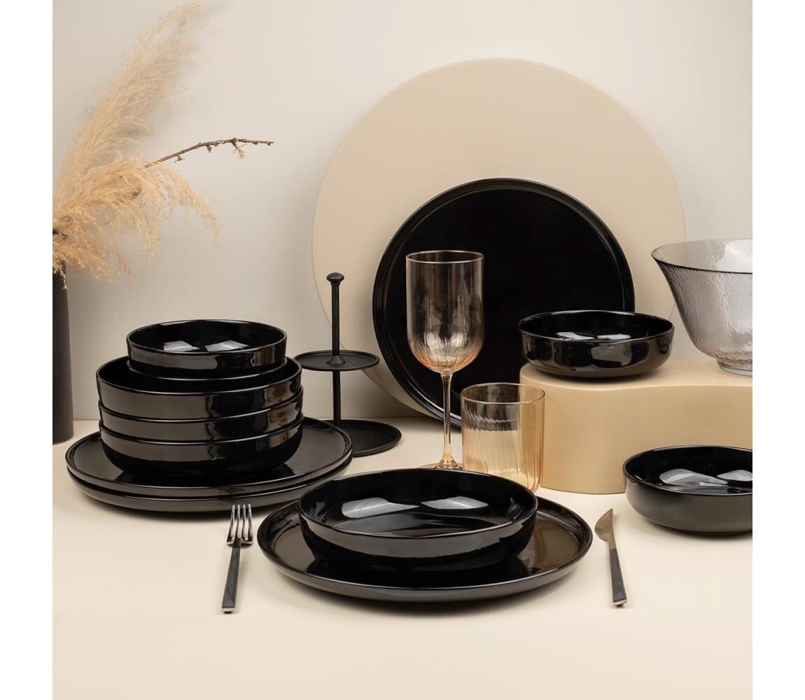 Jídelní sada 12 ks černá/porcelán 710KTP9754