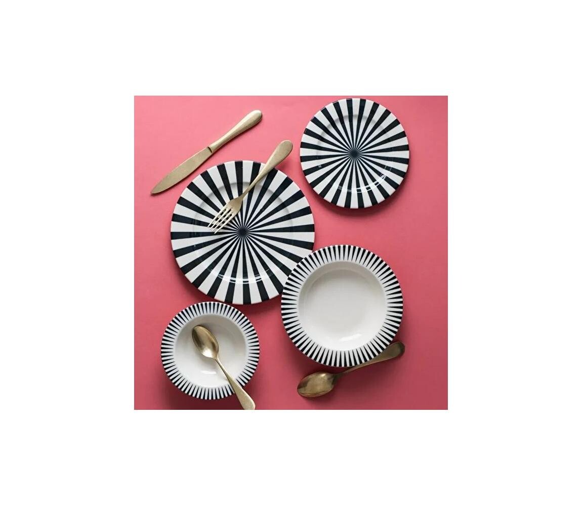 Jídelní sada 24 ks bílá/černá/porcelán 311MBL1102