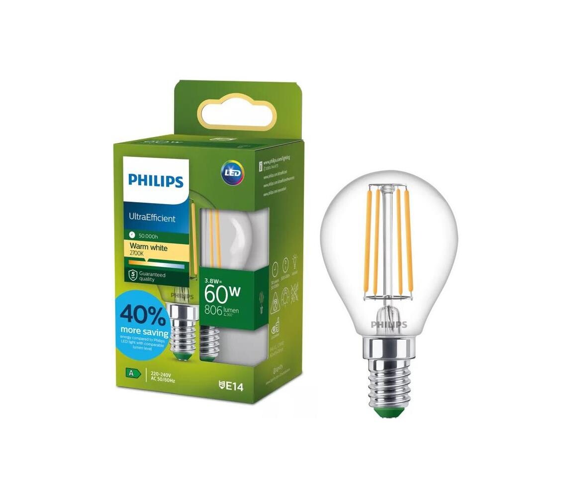 LED Žárovka ULTRAEFFICIENT VINTAGE Philips P45 E14/3,8W/230V 2700K 872110305205600