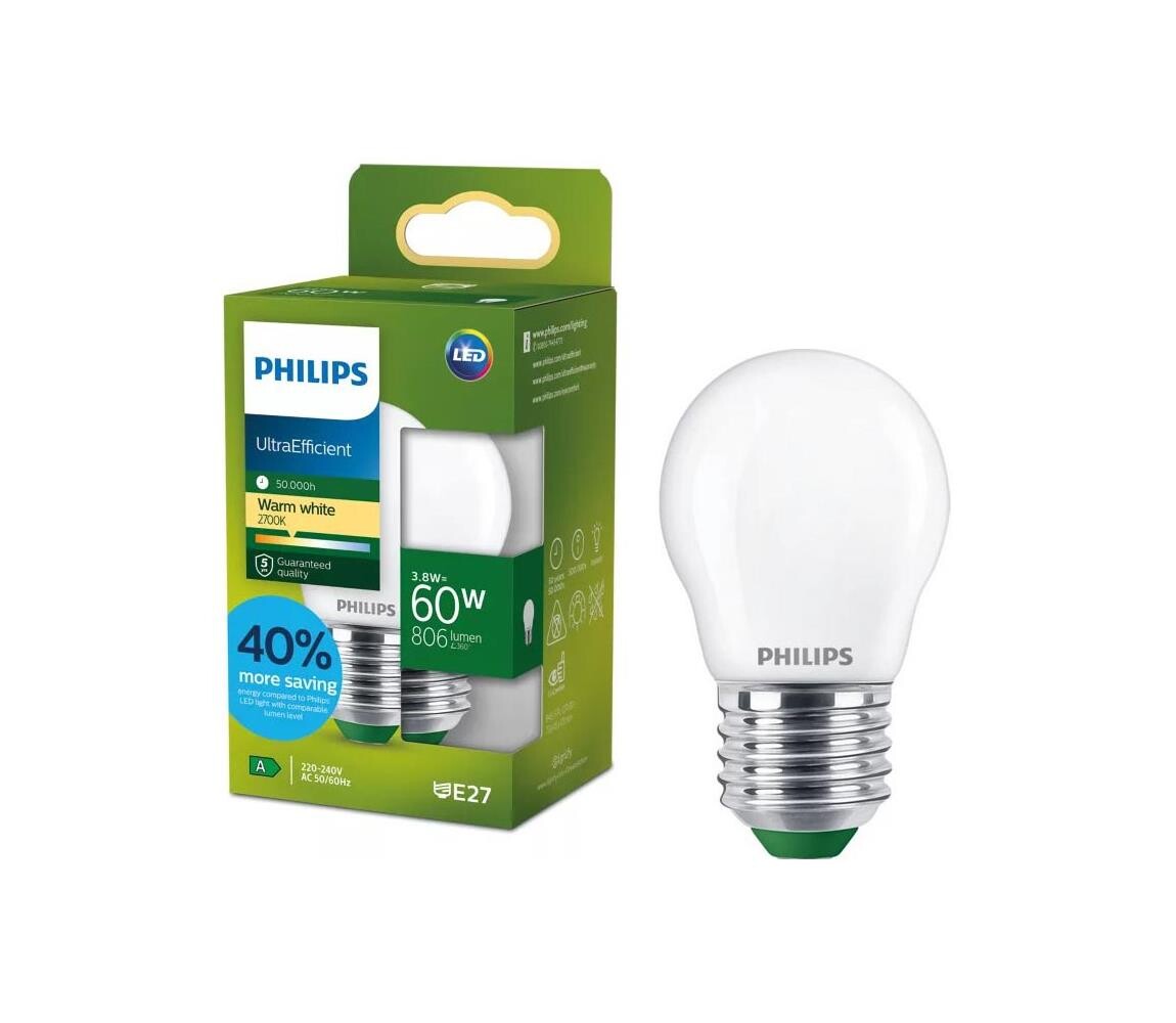 LED Žárovka ULTRAEFFICIENT Philips P45 E27/3,8W/230V 2700K 872110305211700
