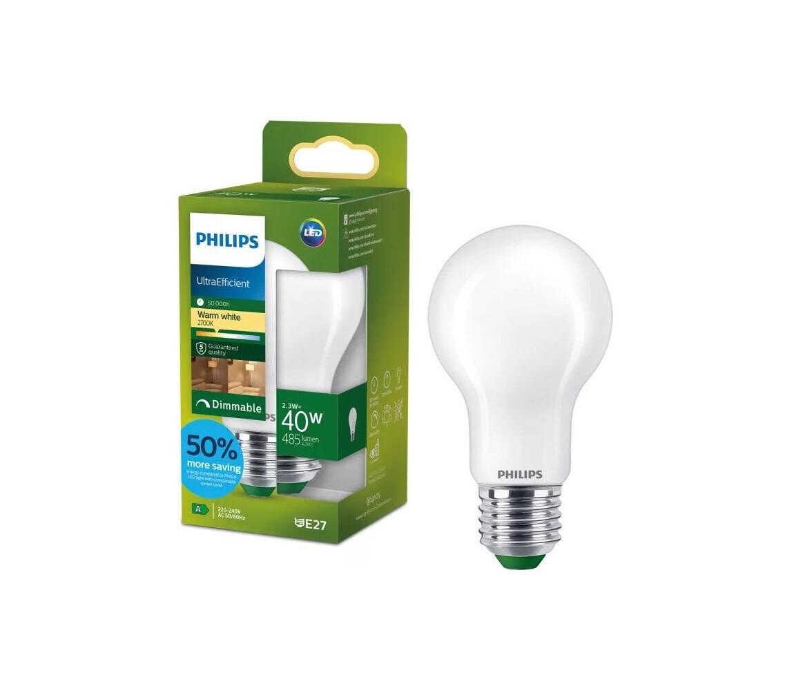 LED Stmívatelná žárovka ULTRAEFFICIENT Philips A60 E27/2,3W/230V 2700K 872110305195000