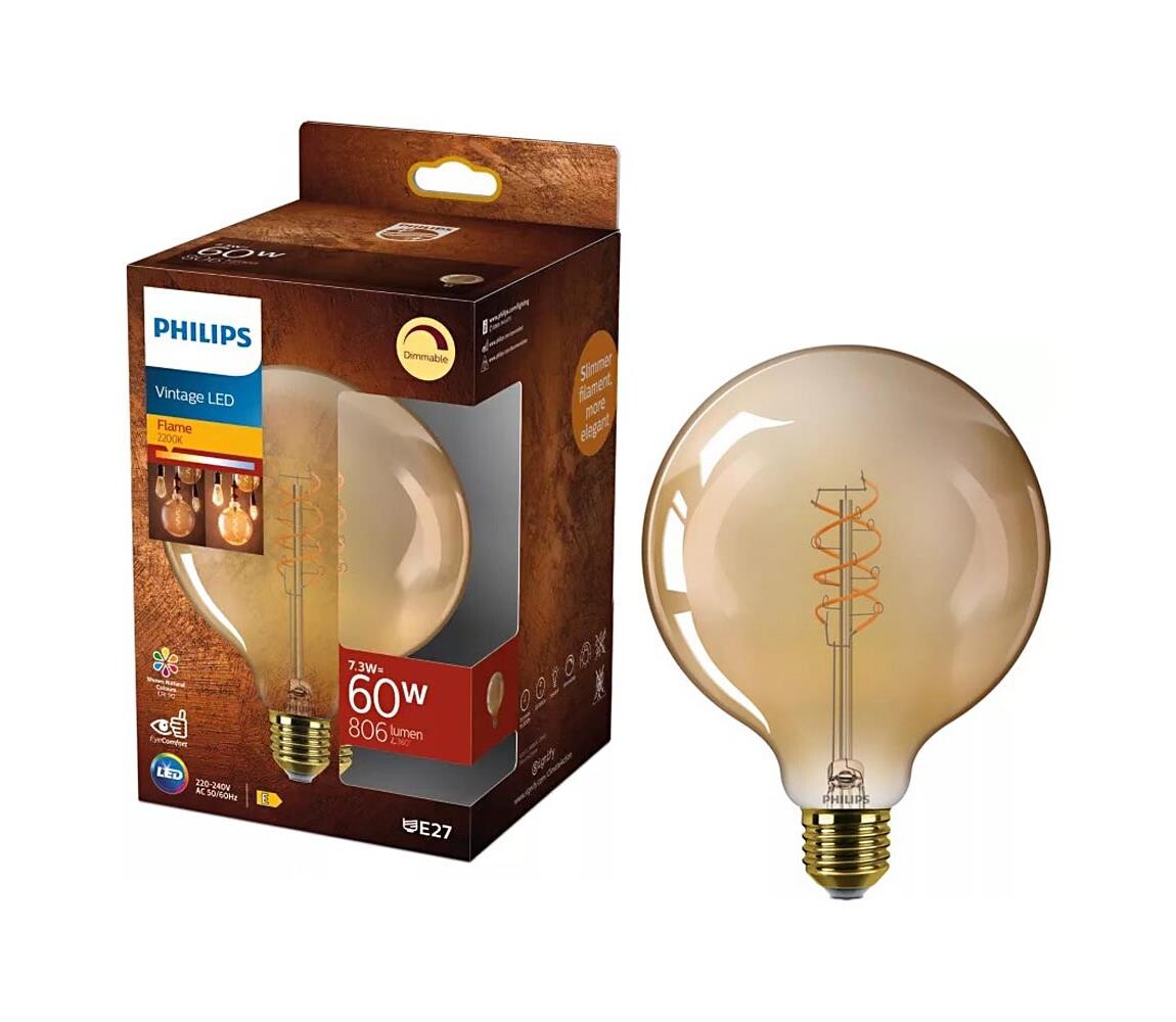 LED Stmívatelná žárovka VINTAGE Philips G125 E27/7,3W/230V 2200K 872110304915500