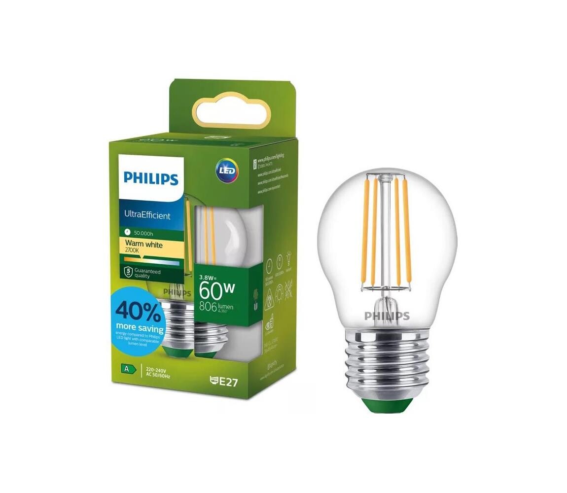 LED Žárovka ULTRAEFFICIENT VINTAGE Philips P45 E27/3,8W/230V 2700K 872110305209400
