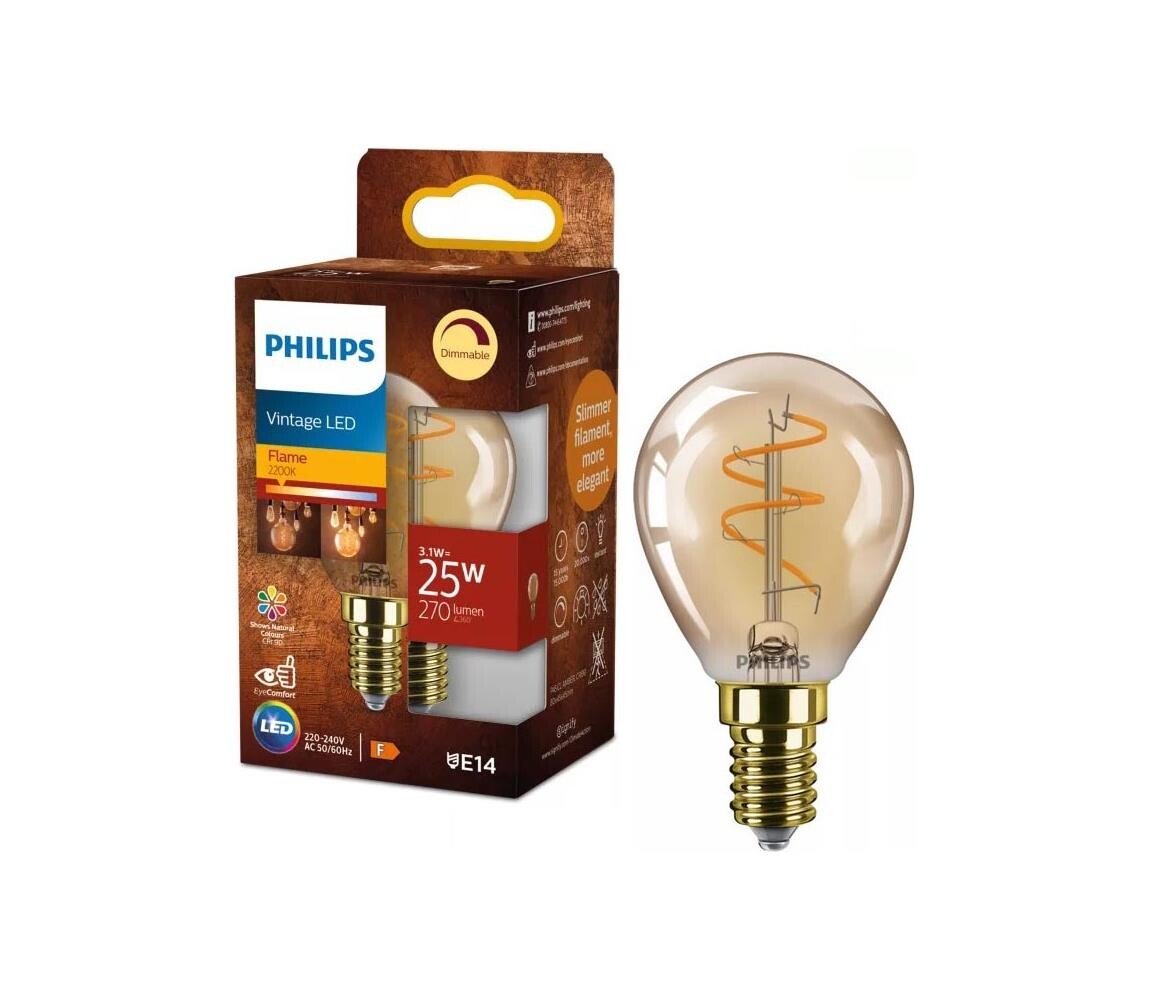 LED Stmívatelná žárovka VINTAGE Philips P45 E14/3,1W/230V 2200K 872110304897400