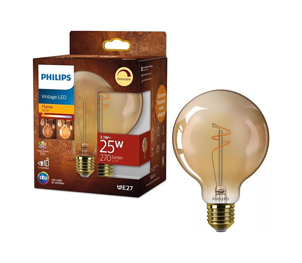 LED Stmívatelná žárovka VINTAGE Philips G95 E27/3,1W/230V 1800K 872110304903200