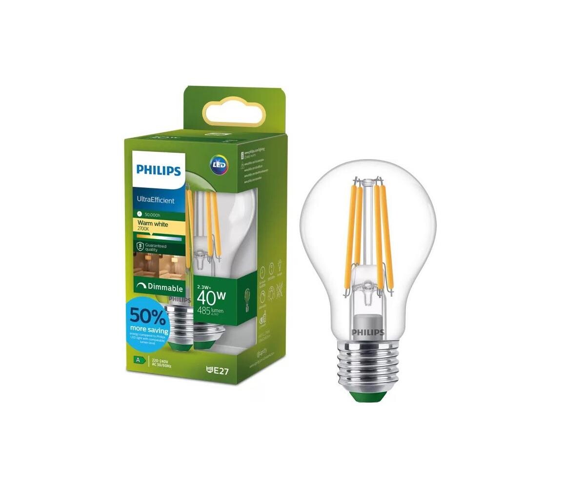 LED Stmívatelná žárovka ULTRAEFFICIENT VINTAGE Philips A60 E27/2,3W/230V 2700K 872110305193600