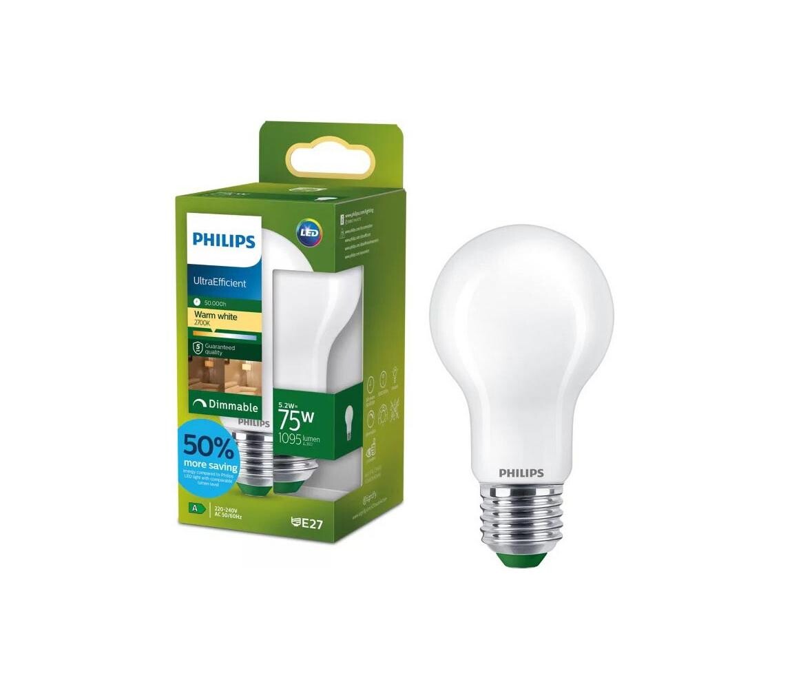 LED Stmívatelná žárovka ULTRAEFFICIENT Philips A60 E27/5,2W/230V 2700K 872110305199800