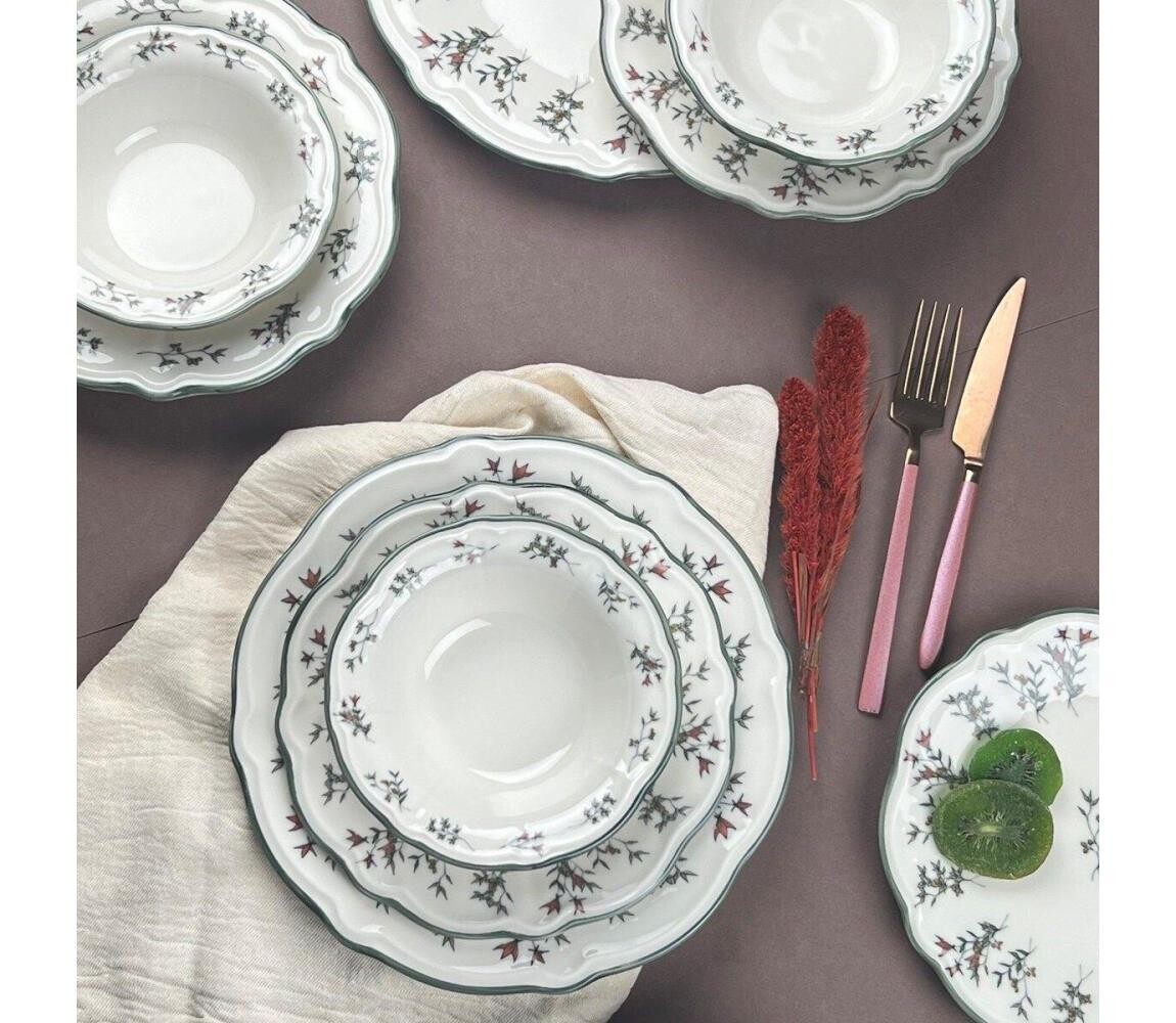 Jídelní sada 24 ks bílá/zelená/porcelán 824MXL1104