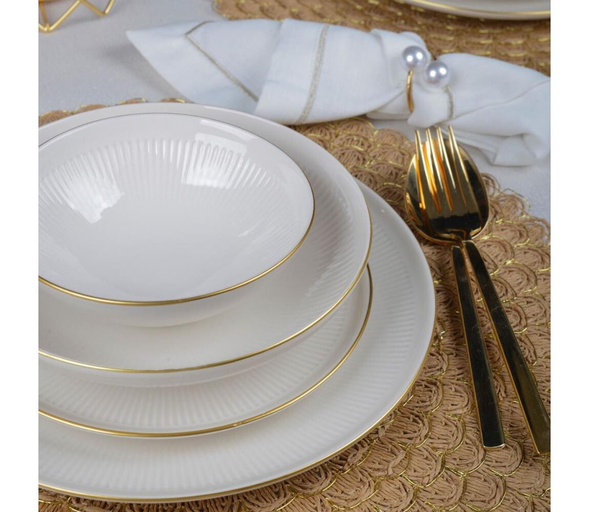 Jídelní sada 24 ks bílá/zlatá/porcelán 858CMR1304