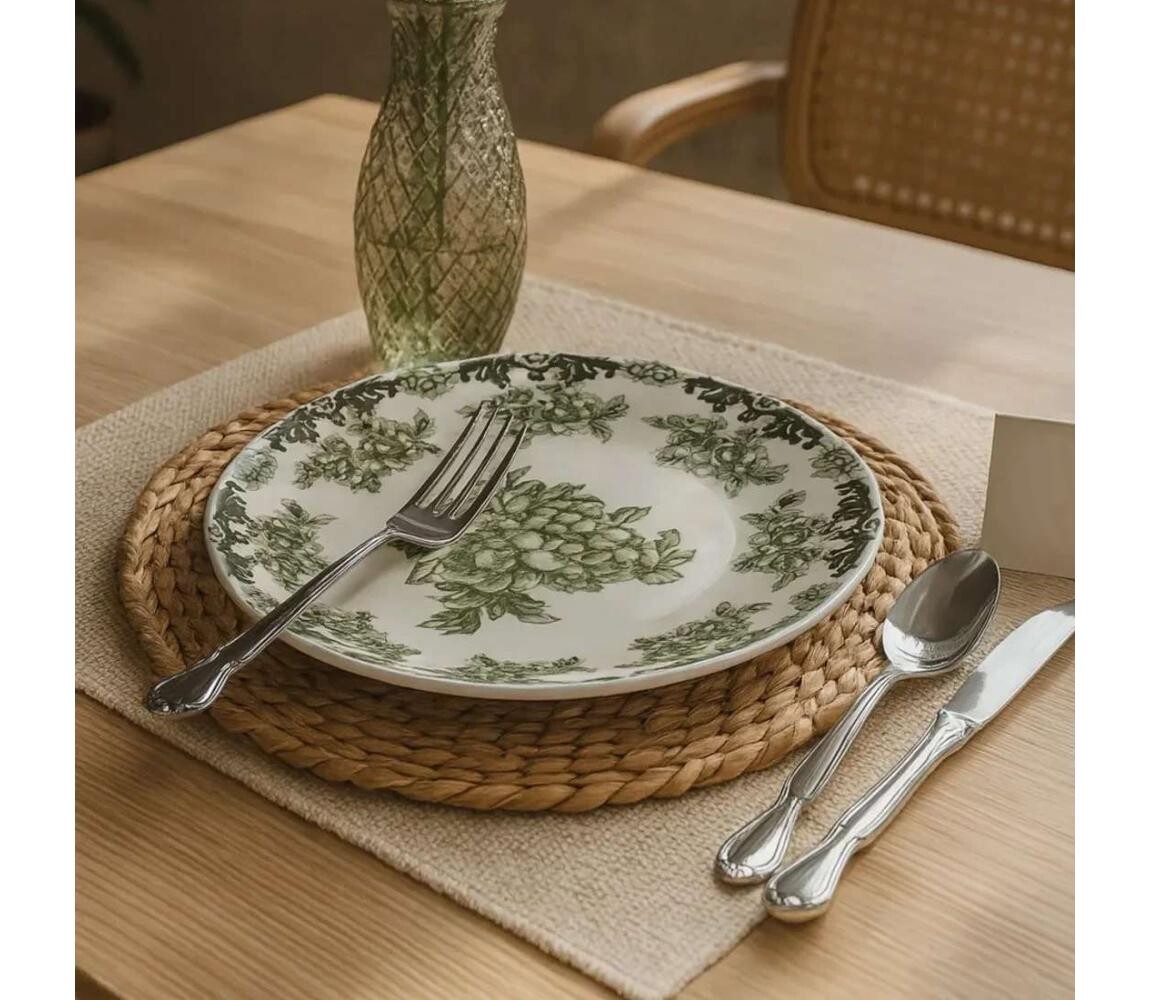 Jídelní sada 24 ks bílá/zelená/porcelán 430KSV6125