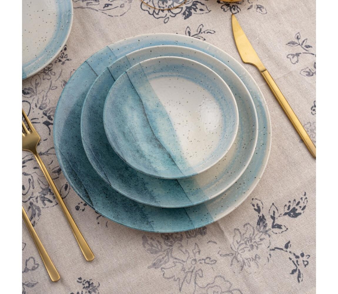 Jídelní sada 24 ks modrá/krémová/porcelán 387GRP1369