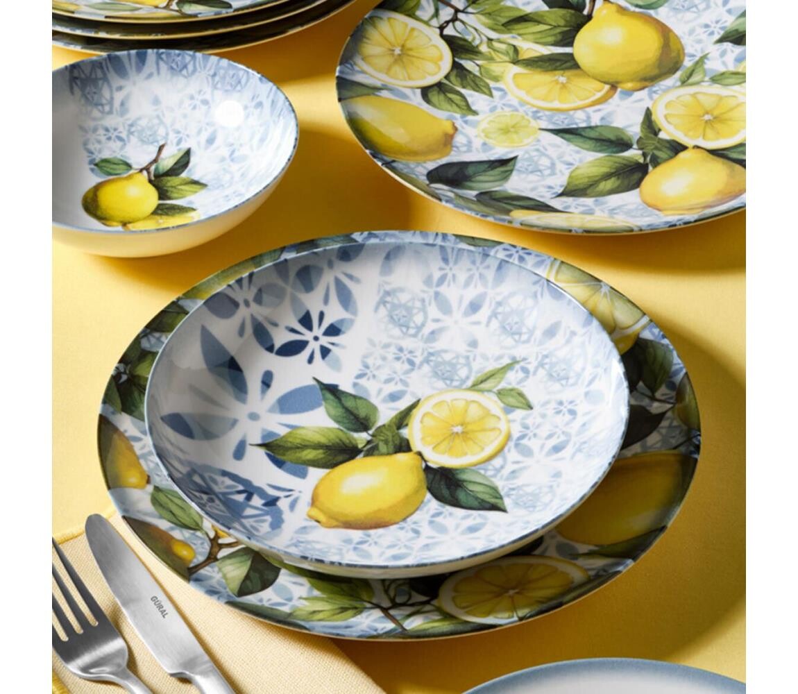 Jídelní sada 24 ks modrá/žlutá/zelená/porcelán 387GRP1394