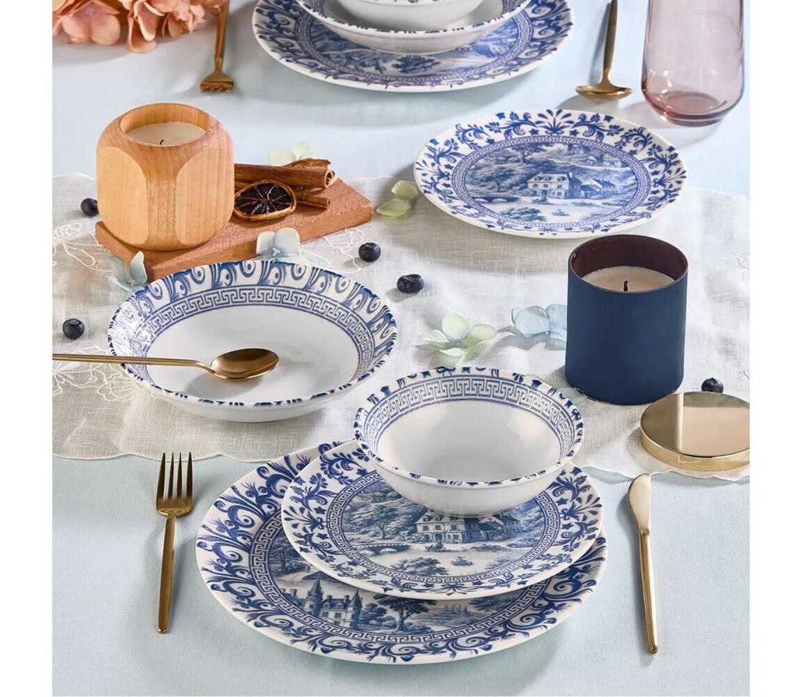 Jídelní sada 24 ks bílá/modrá/porcelán 430KSV6126
