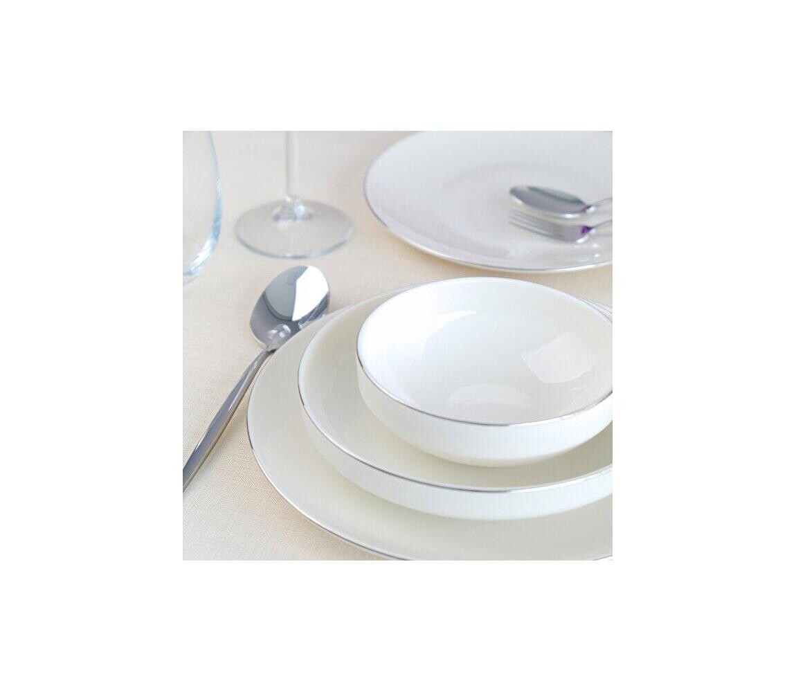 Jídelní sada 24 ks bílá/stříbrná/porcelán 311MBL1110