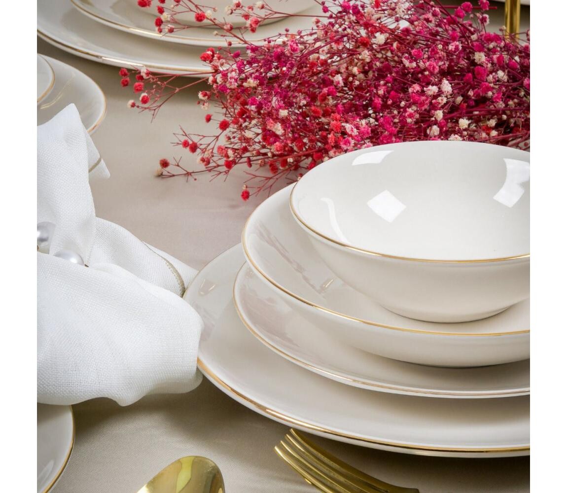 Jídelní sada 24 ks bílá/zlatá/porcelán 858CMR1319