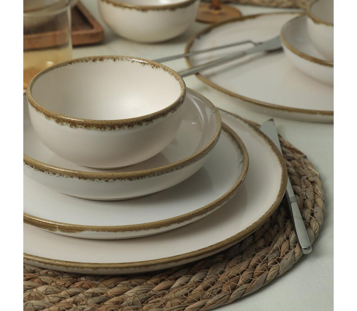 Jídelní sada 24 ks krémová/hnědá/keramika 275KRM2180