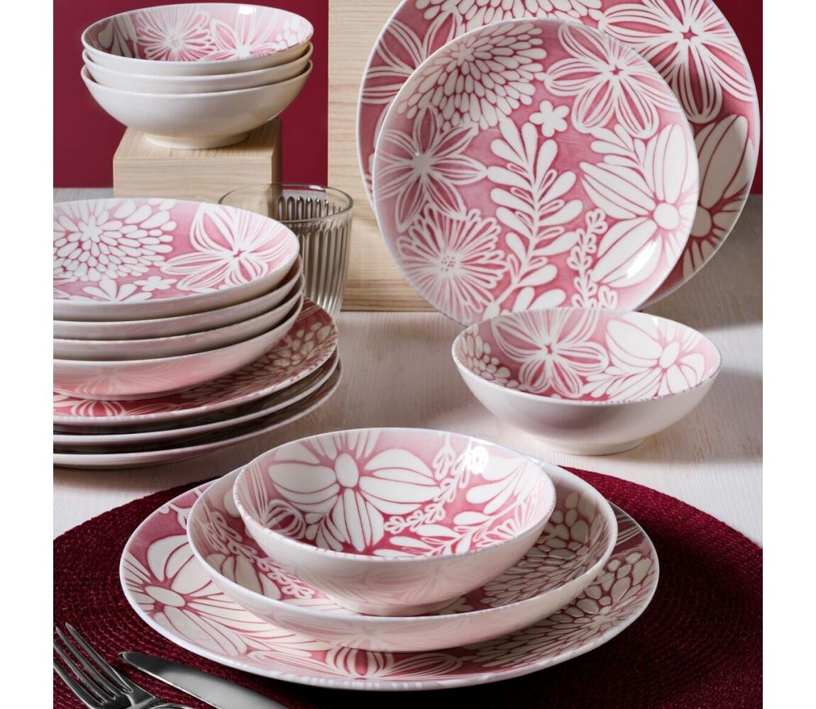 Jídelní sada 18 ks červená/bílá/porcelán 387GRP1391