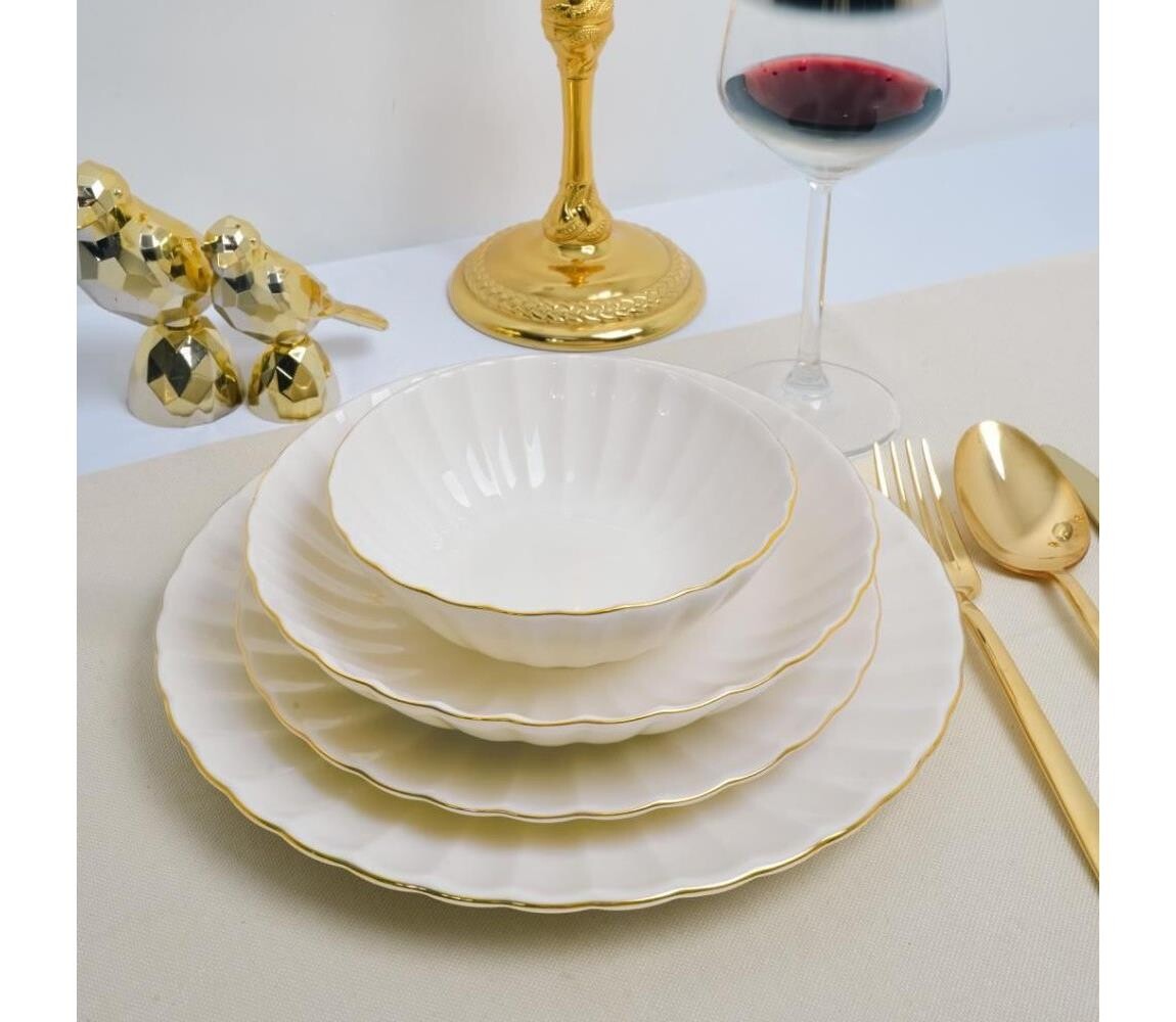 Jídelní sada 24 ks bílá/zlatá/porcelán 858CMR1323