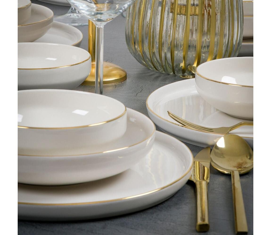 Jídelní sada 18 ks bílá/zlatá/porcelán 858CMR1316