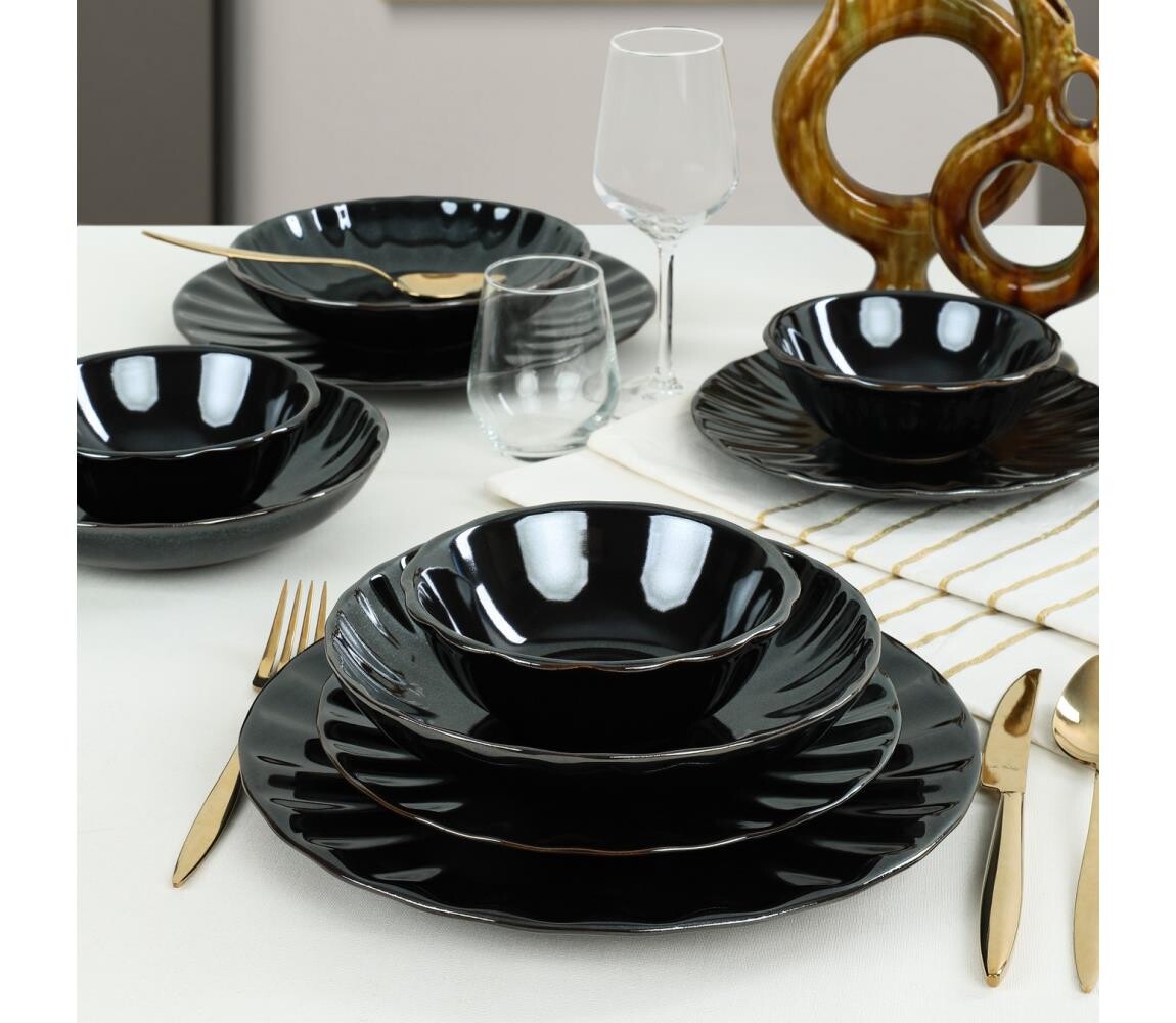 Jídelní sada 24 ks černá/kamenina 275KRM1716