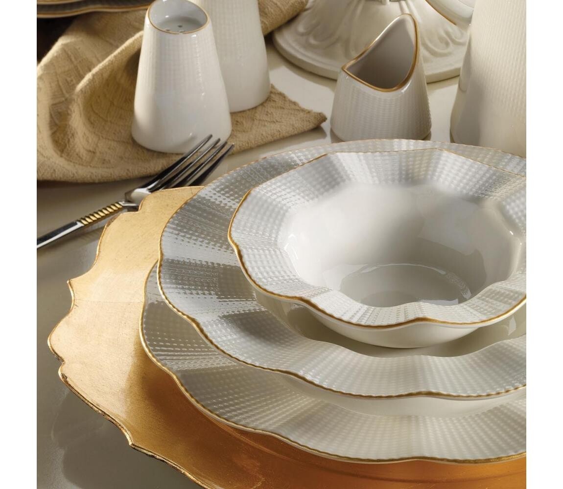 Jídelní sada 26 ks bílá/zlatá/porcelán 719KTP9872